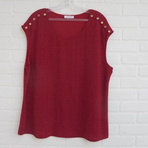 Calvin Klein Red and Gold Metallic Chevron Pattern Sleeveless Stretchy Top